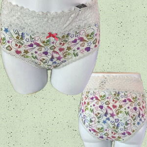 Torrid 1 Gray Electric Skull-Heart Print Scallop Lace Waistband Cheeky Panties